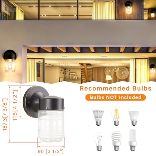 2 Pack Outdoor Wall Lantern, Exterior Black Glass Outdoor Wall Sconce gallery