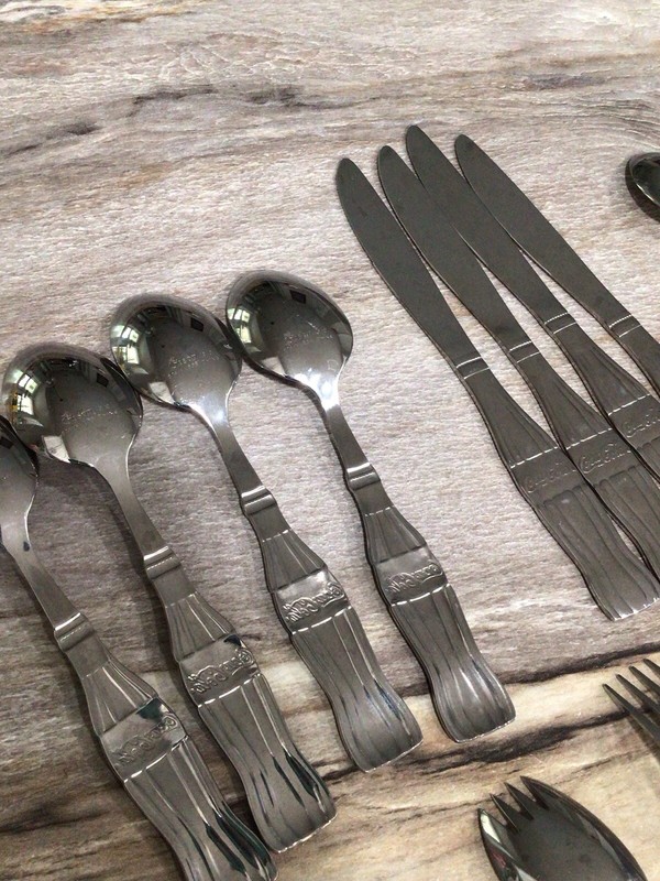 Vintage Gibson Coca Cola Flatware Set 17pc Stainless Steel Coke Bottle Handle gallery