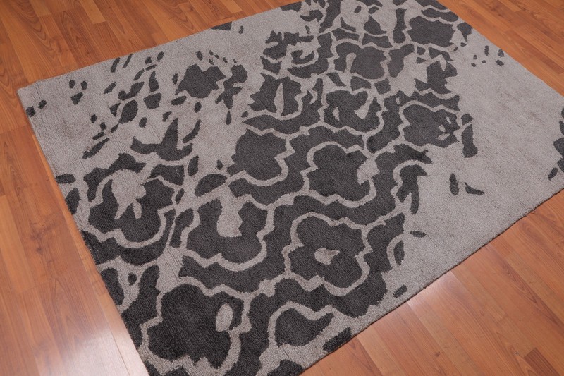 4'8" x 6'7" Handmade Loop & Cut textured pile Area Rug Modern Tan gallery