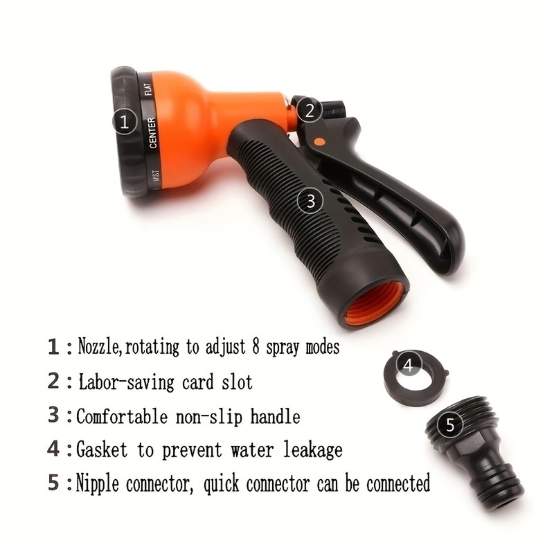 Multi-Pattern Garden Hose Nozzle - Non-Slip Grip for Watering & Car Washing gallery