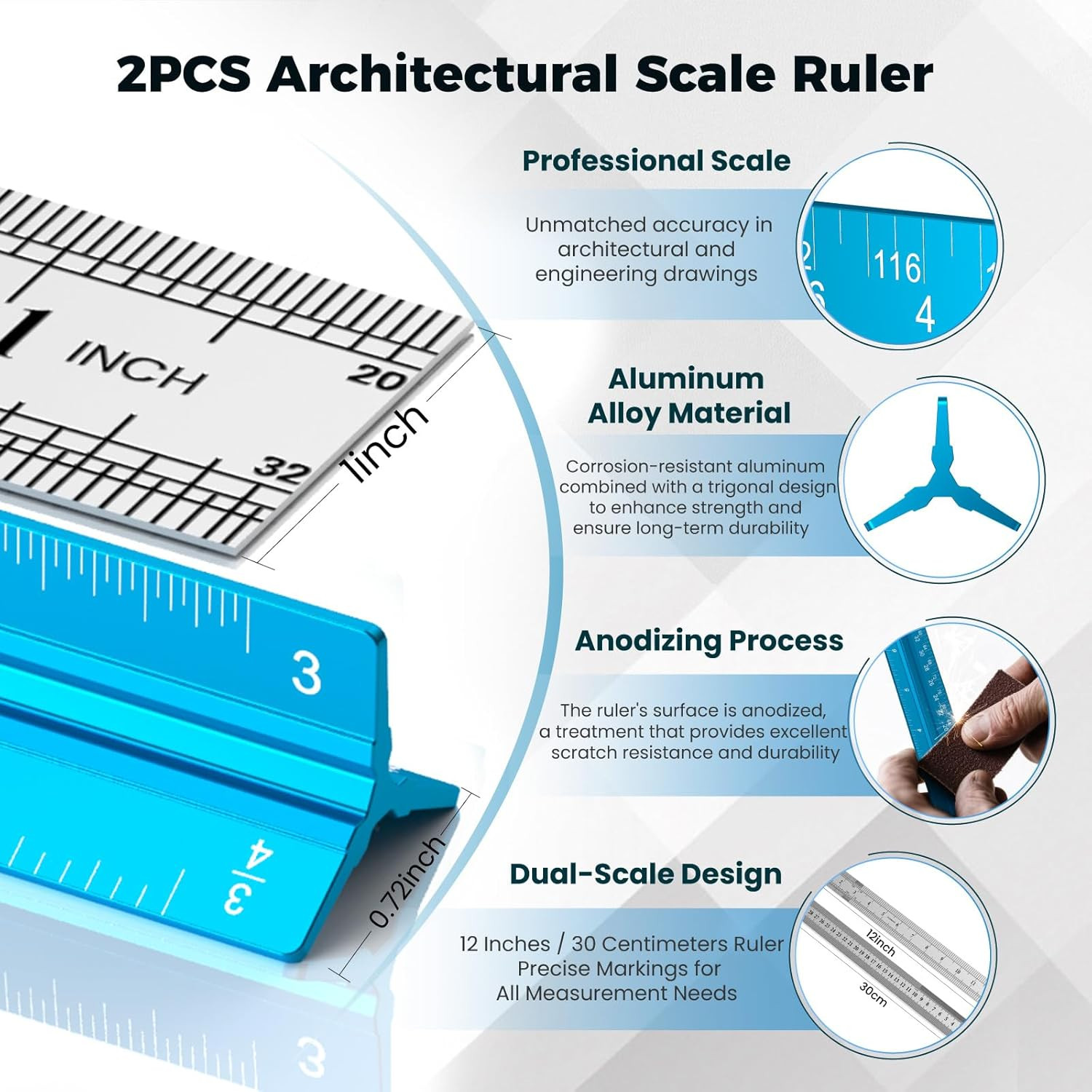 2 Pcs Architectural Scale Ruler 12 Inch, Aluminum Architect Ruler & Metal Ruler gallery