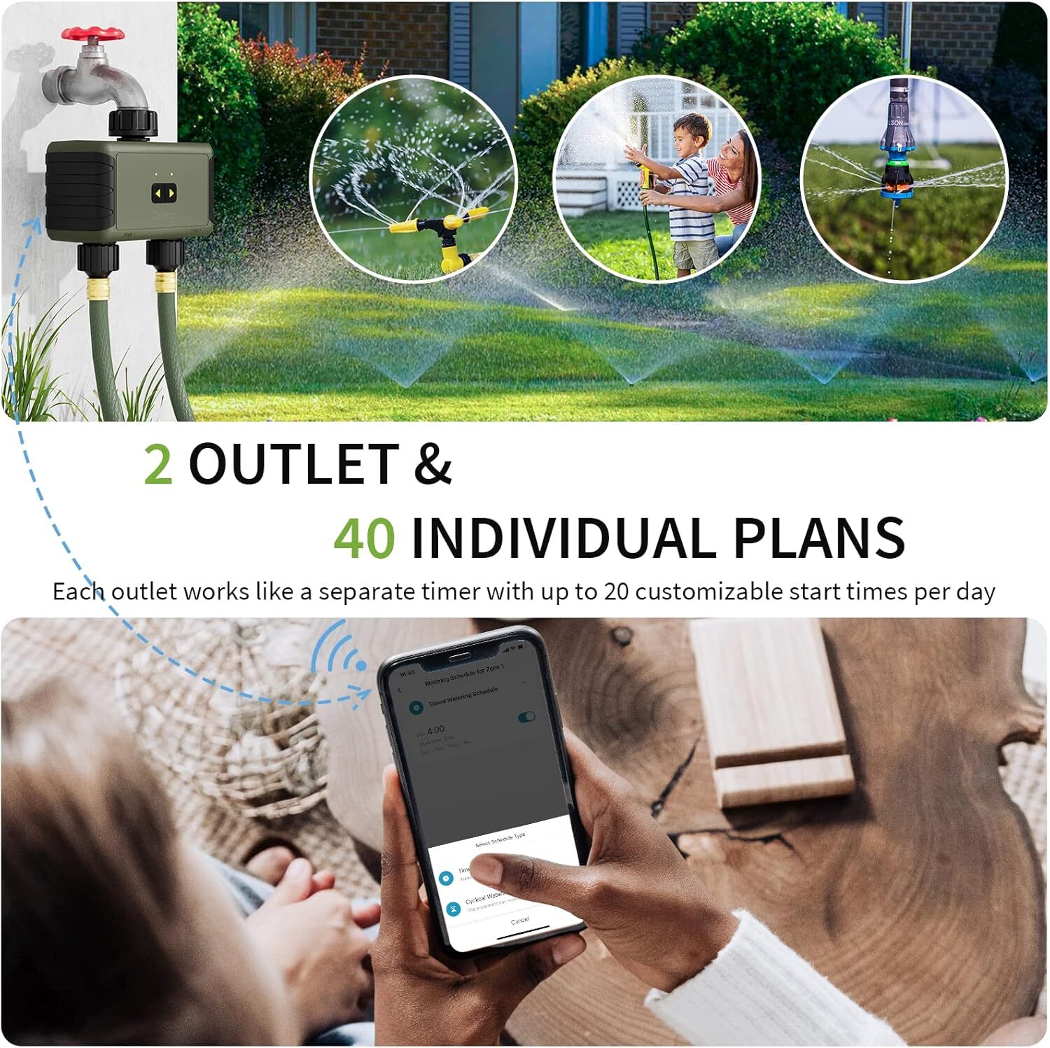 Smart Sprinkler Timer Bluetooth Water Timer lawn sprinkler 2 Outlet for Garden gallery