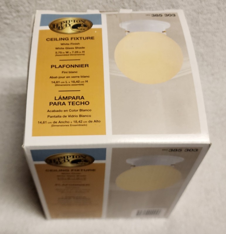 Hampton Bay Flush Mount Ceiling Fixture White Finish White Glass Shade NEW gallery