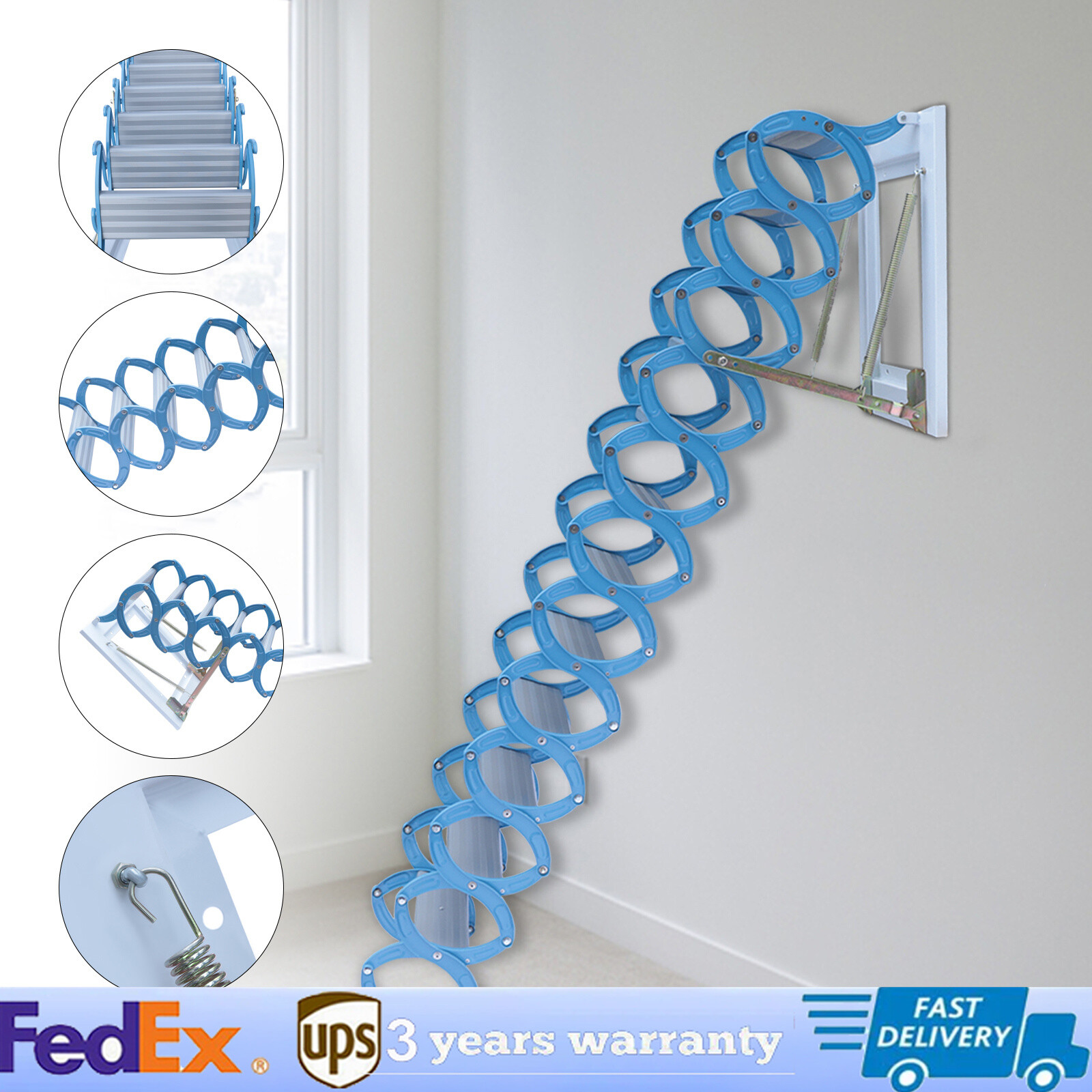 Attic Ladder Loft Stairs Steps Ladder Folding Pull Down Stairs 10.17ft Height gallery