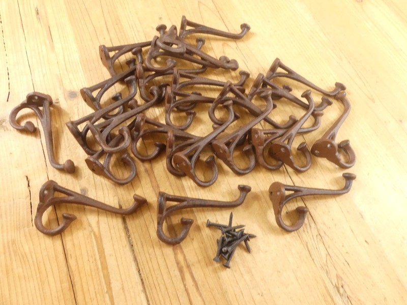 20 Rustic Cast Iron Coat Hat Wall Hooks Restore School Farm Towel Bath Kitchen gallery