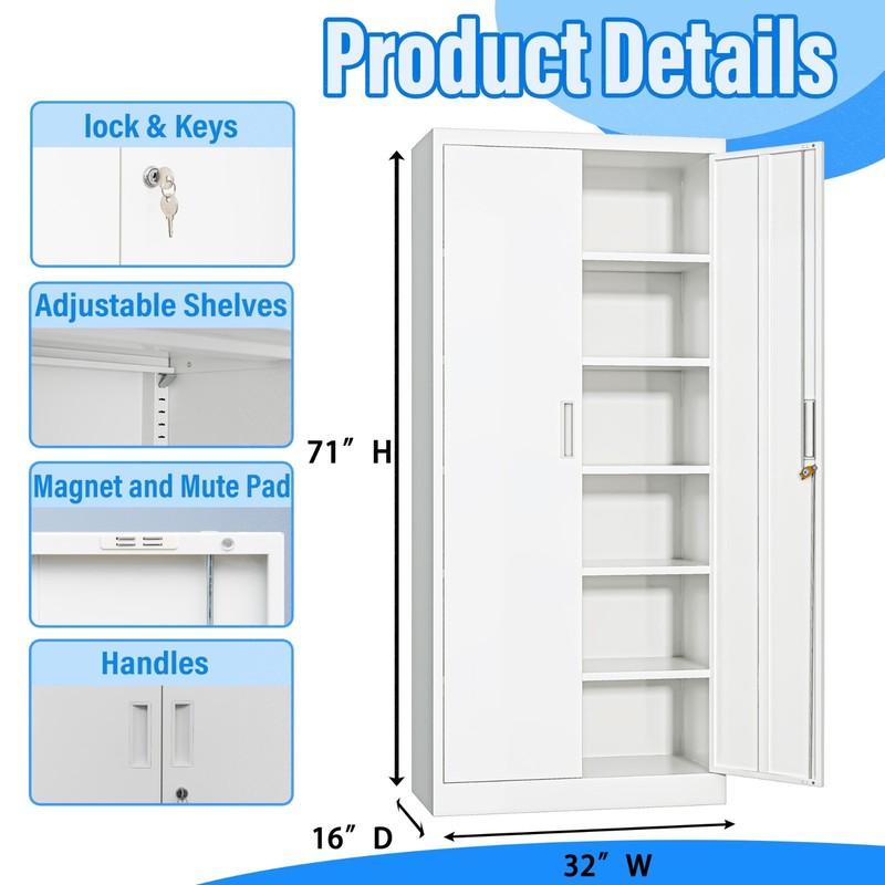 71'Metal Garage Storage Cabinet, Locking Storage Cabinet with Adjustable Shelves gallery