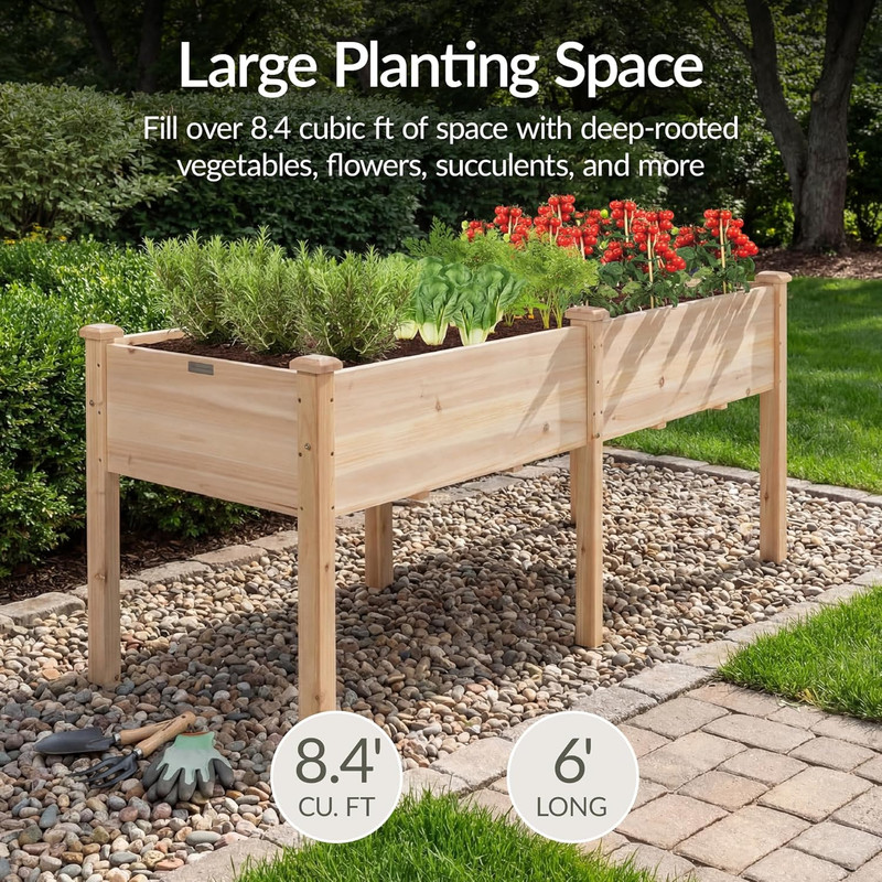72X24X30In Raised Garden Bed, Elevated Wood Planter Box Stand for Backyard, Pati gallery