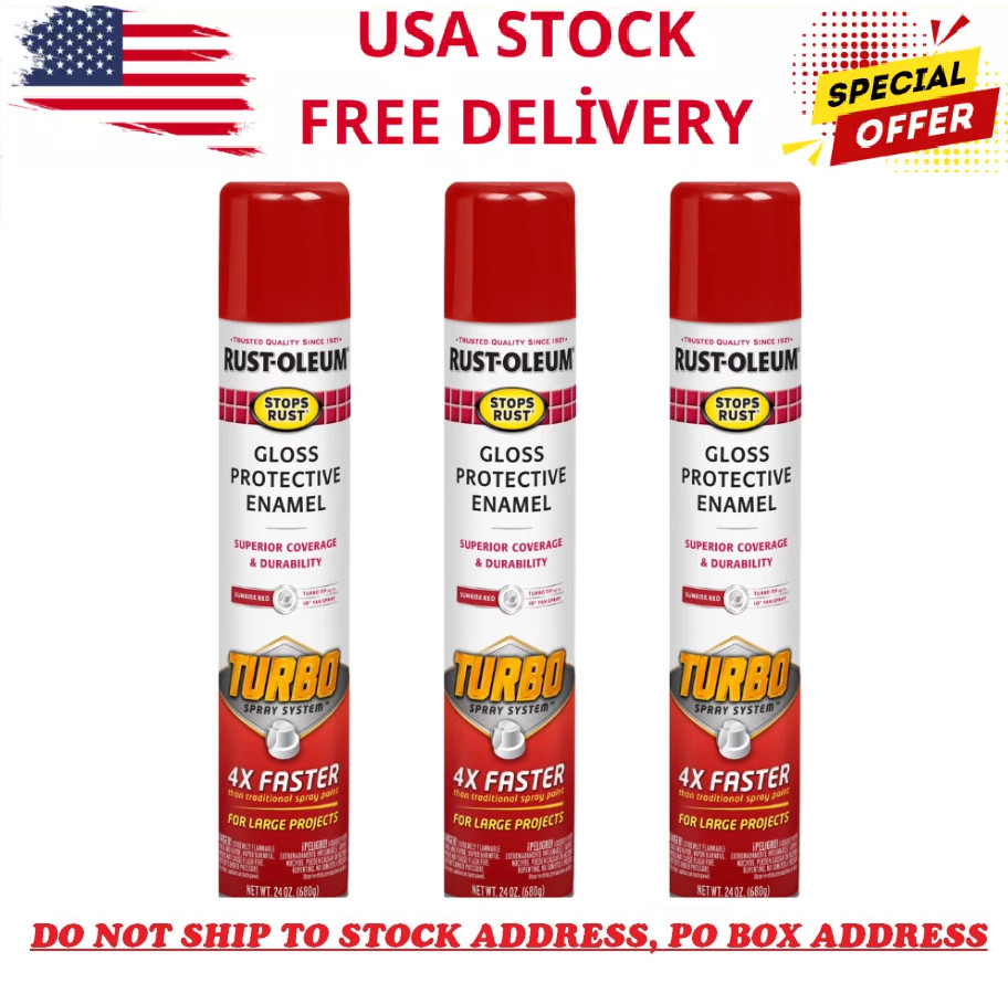(3 Pack) Rust-Oleum Stops Rust Turbo Spray Paint, Gloss Sunrise Red, 24 oz Cans gallery