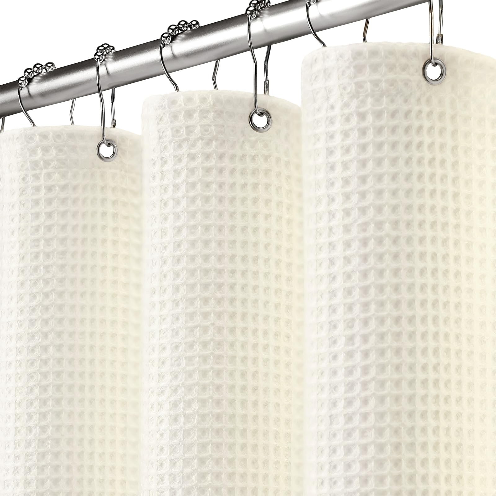 Waffle Weave Shower Curtain - Ivory Cotton Fabric Texture Heavyweight Shower ... gallery