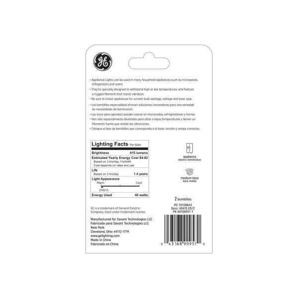 Incandescent Light Bulbs 40 Watt A15 Soft White 2 Pack Dimmable E26 Base gallery