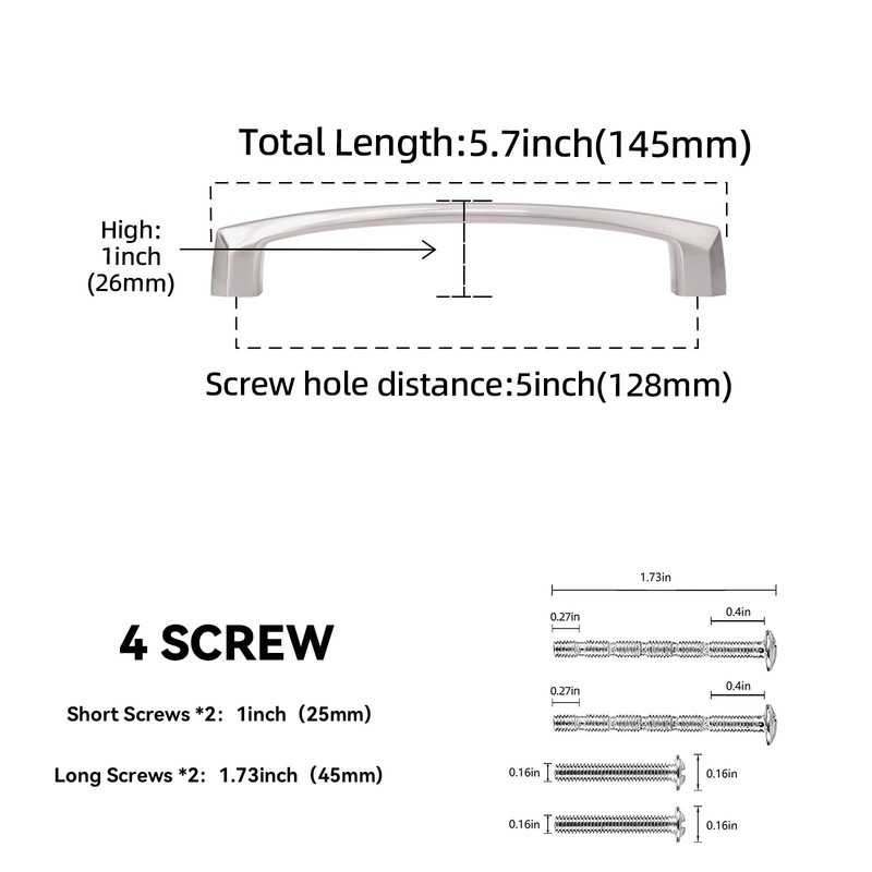 BUKOBYHE 10 Pack 5 Inch Kitchen 5'' Hole Center(128mm), Brushed Satin Nickel gallery