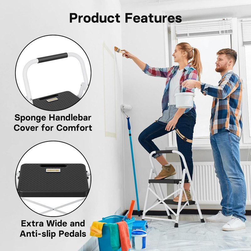 2-Step Ladder, Folding Step Stools for Adults with Wide Anti-Slip Pedals, Max Lo gallery