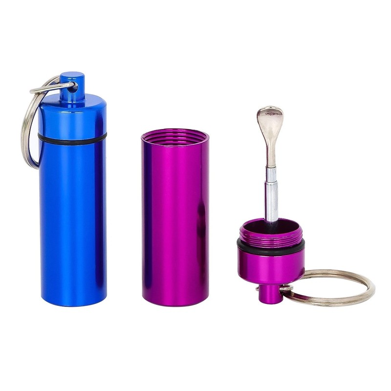 Travel Spice Container with Spoon - Mini Metal Vial Keychain Box 2Pack gallery