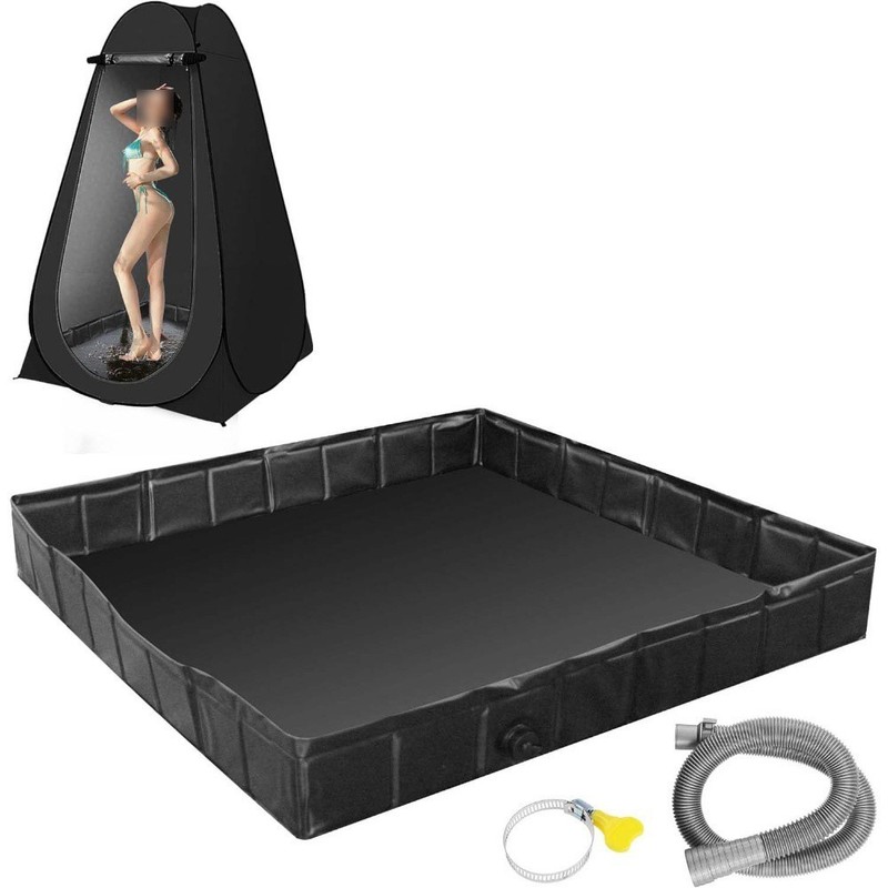 Compact Foldable Shower Base with Drain Hose Portable Tray for Outdoor Showers gallery