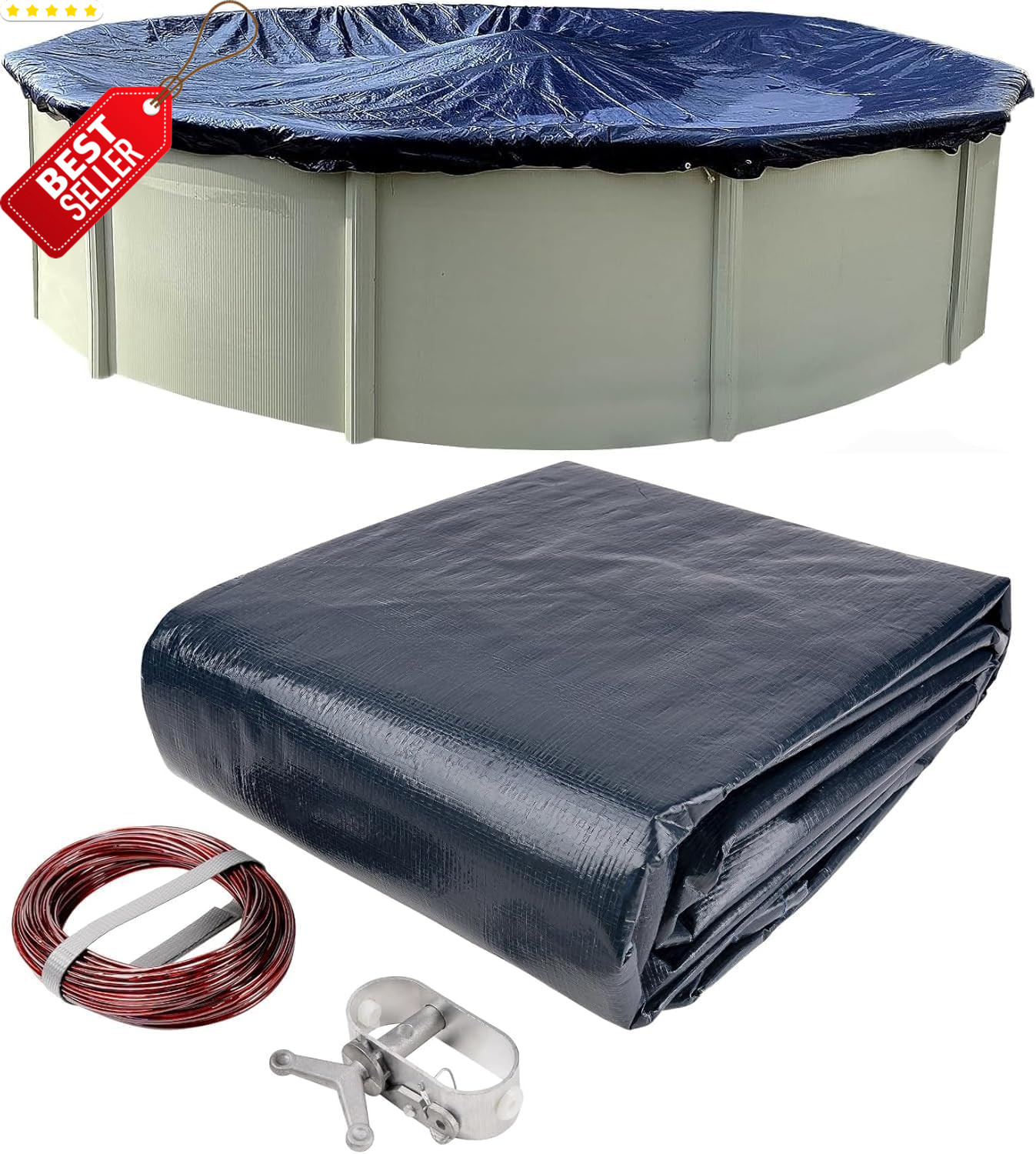 18ft Round Pool Winter Cover Above Ground UV Cold Resistant w/ Cable - US gallery