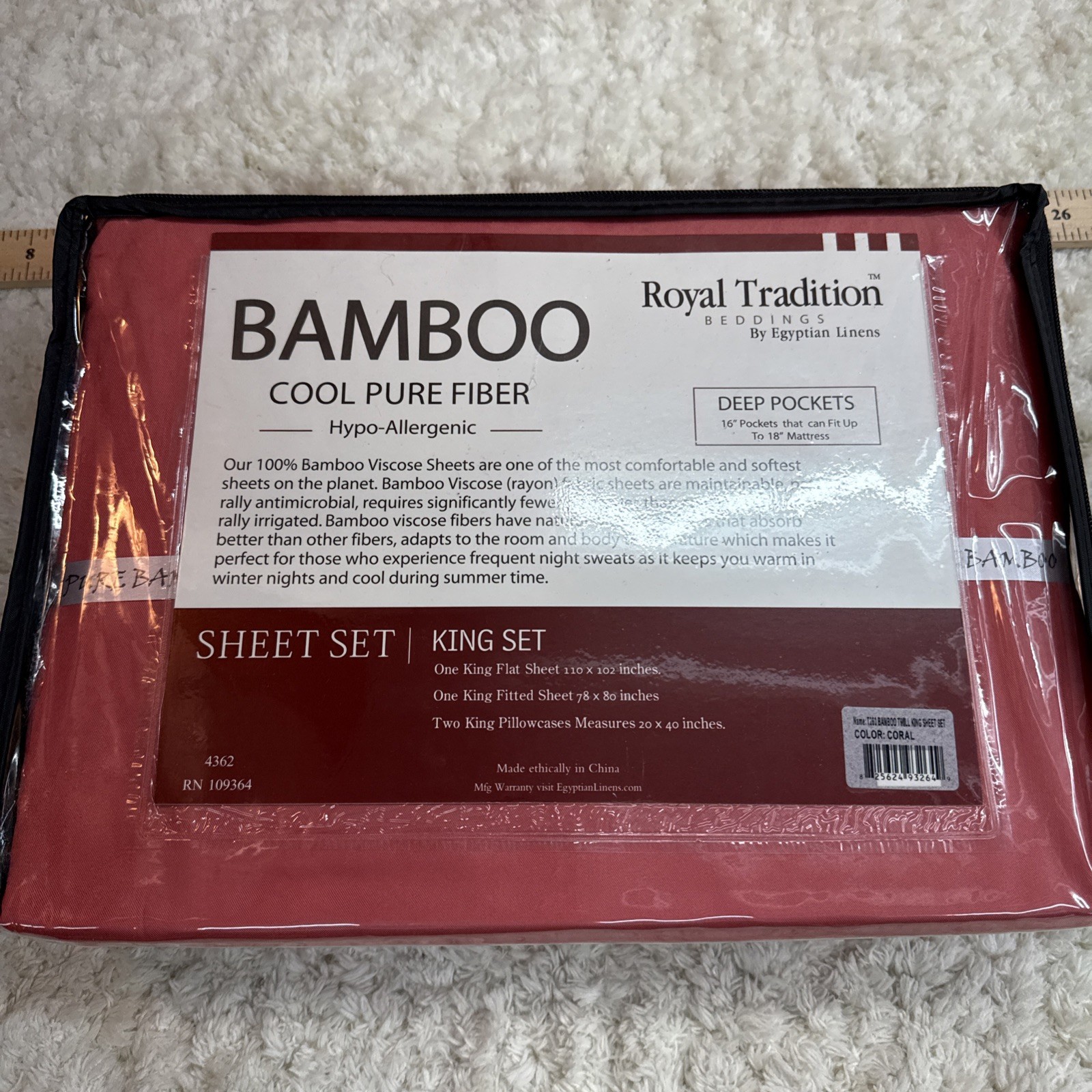 Egyptian Linens Royal Tradition Split King Sheet SET 100% Bamboo Viscose Coral gallery