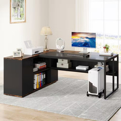 Lanit 71 In. L-Shaped Brown Black Engineered Wood Office Computer Executive Desk