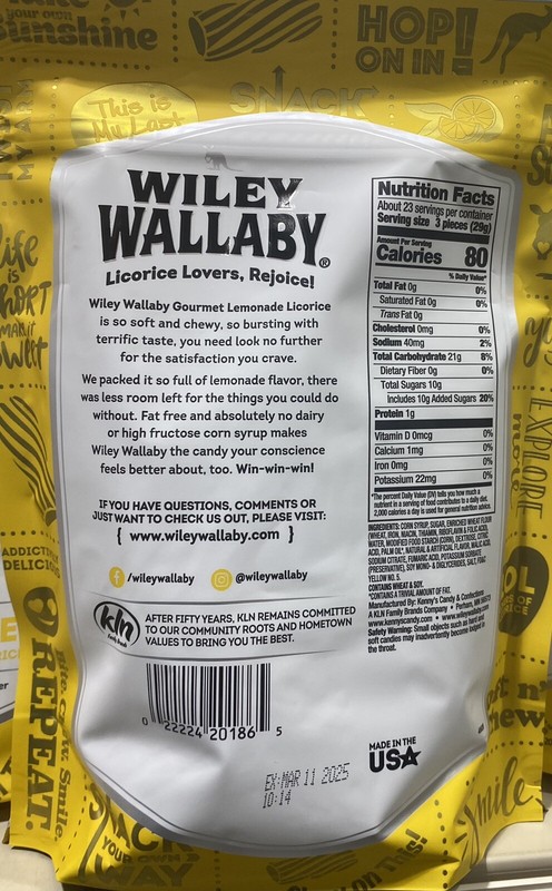 Wiley Wallaby Soft & Chewy LEMONADE Flavor Licorice 24 Oz FAMILY SIZE Bag gallery
