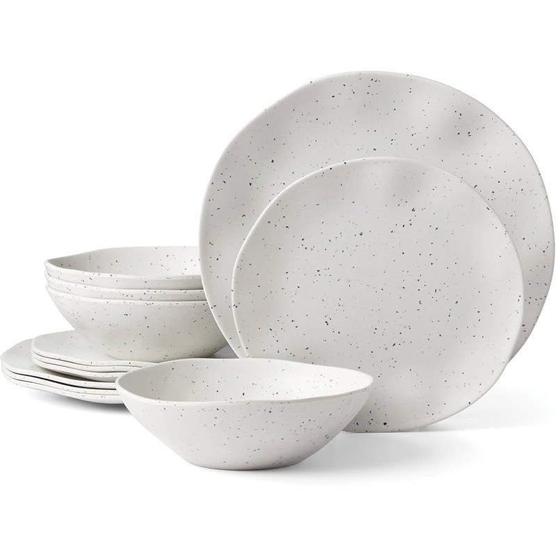 Terrazzo Cream Melamine Dish Set Lightweight BPA-Free Dishwasher Safe Easy Clean gallery