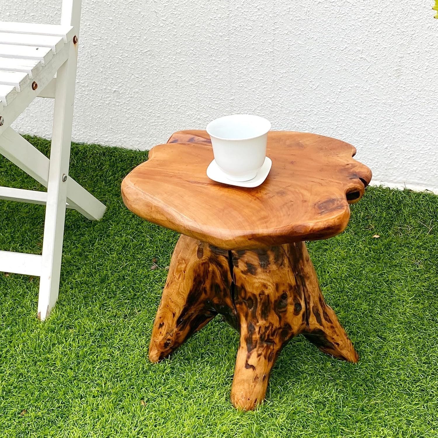 14.5" Natural Cedar Tree Stump Stool - Unique Wood Side Table & Rustic End Table gallery