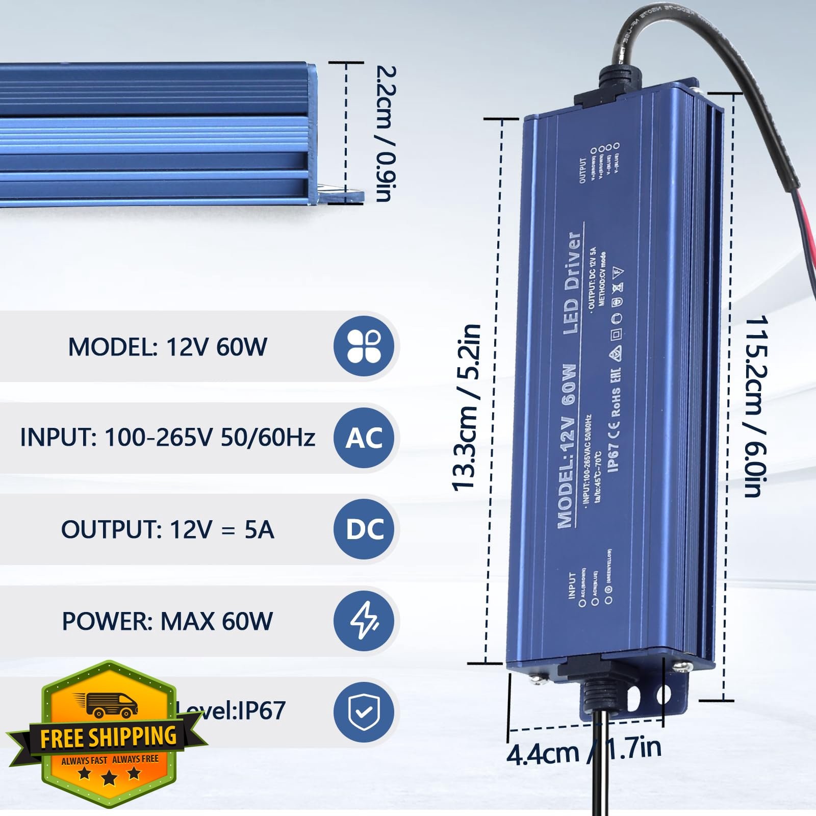 SUCIKORIO 12V 60W LED Driver Waterproof gallery