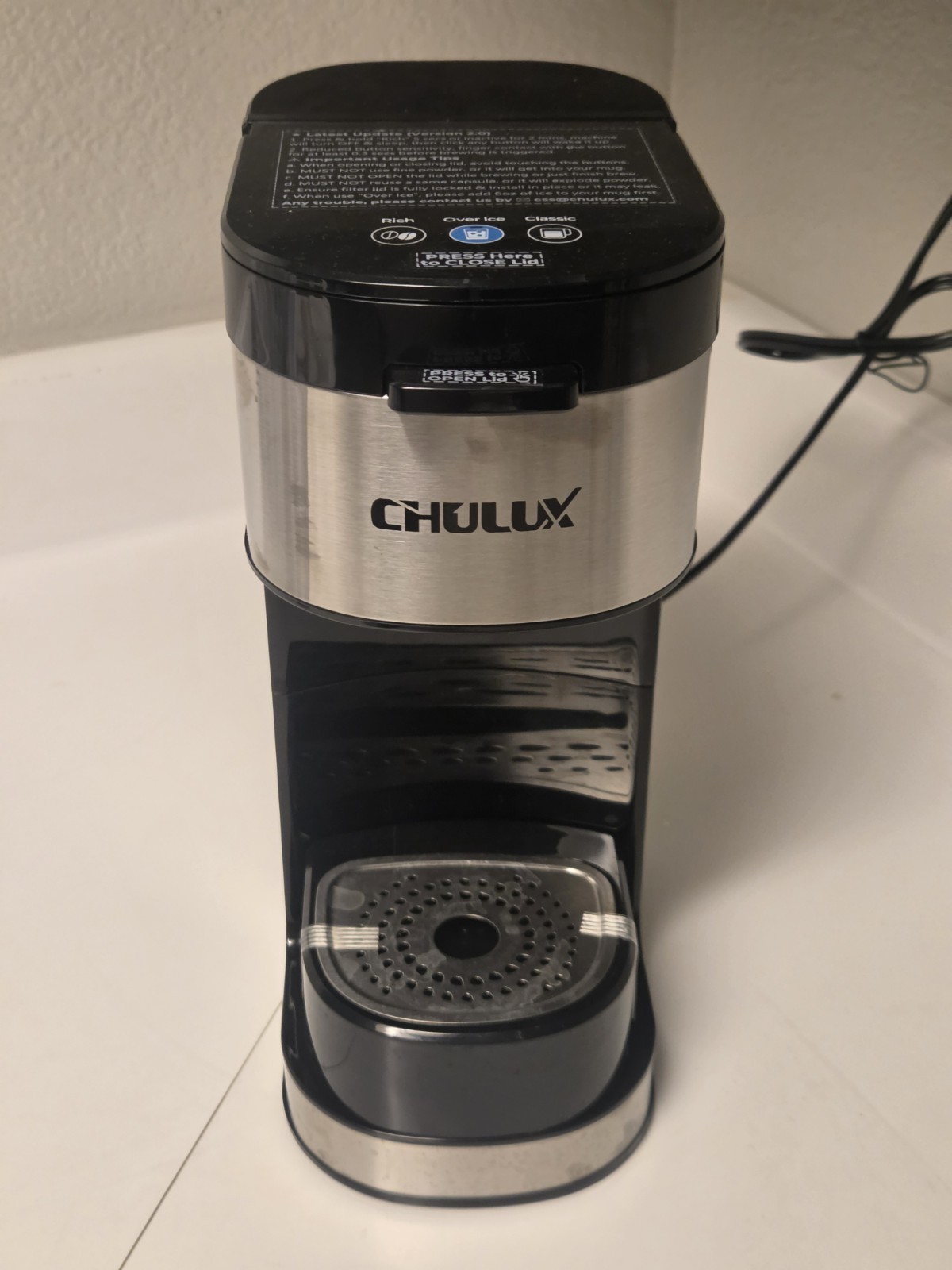 CHULUX Single Serve Pod Coffee Machine, Black/Silver, Removable Drip Tray gallery
