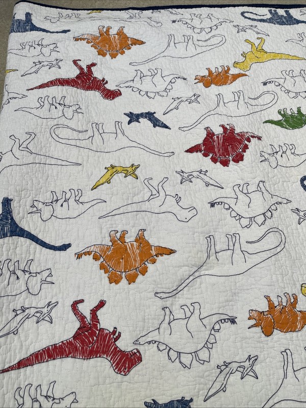 MAX STUDIO Kids True White Blue Green Orange Dinosaurs Reversible Quilt 92”x88” gallery