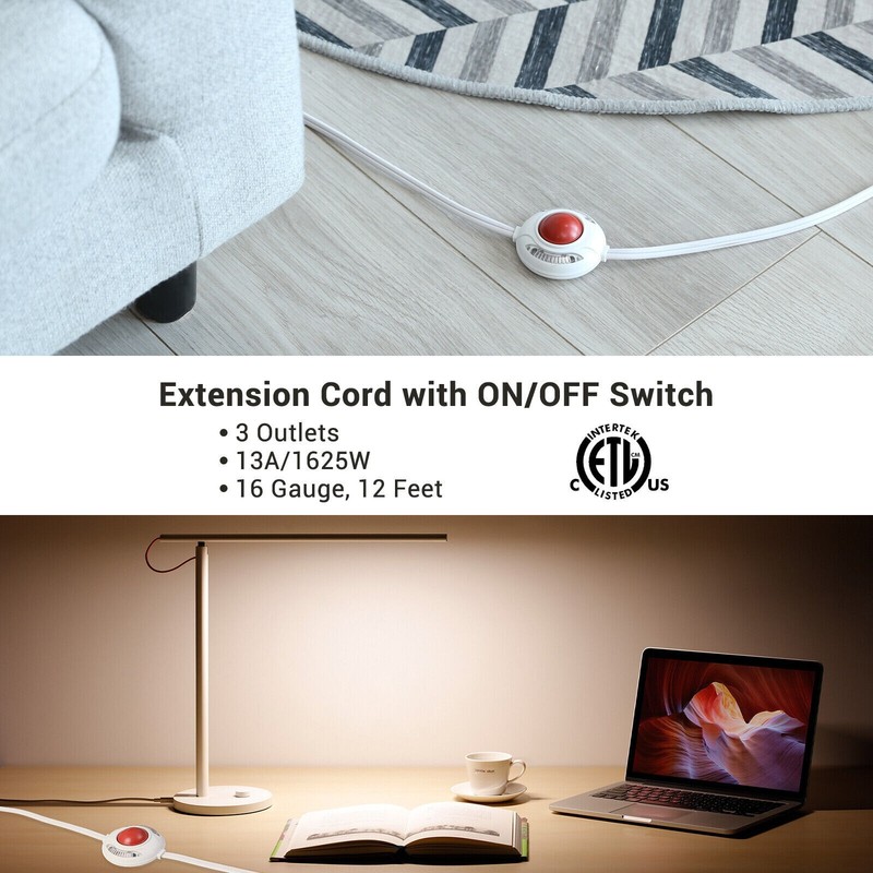 DEWENWILS 12 FT Foot Switch Extension Cord with 3 Outlets and Angled Flat Plug gallery