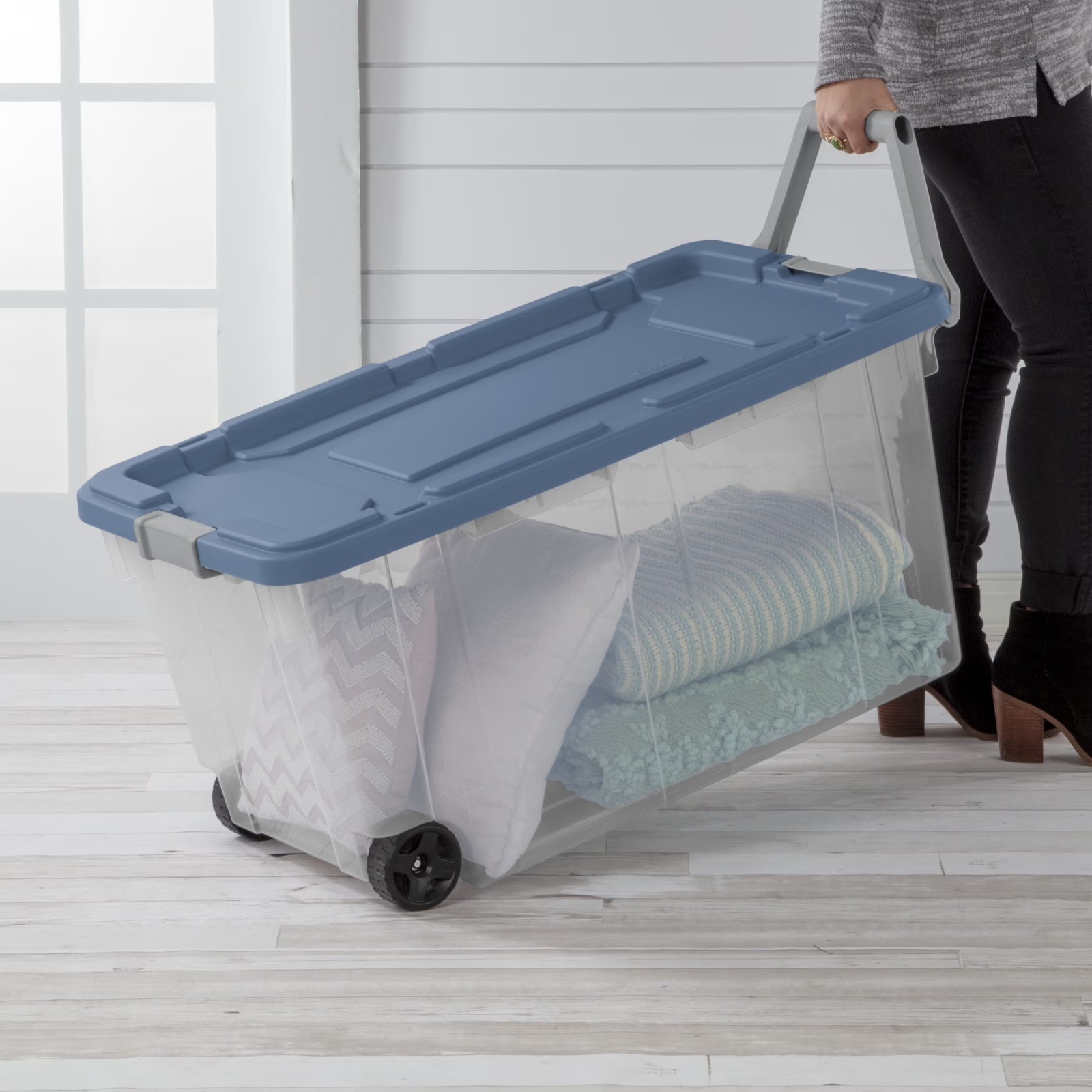 Extra-Large Wheeled Rugged Storage Bin, 160 Quart Durable, Blue, 2 Pack gallery