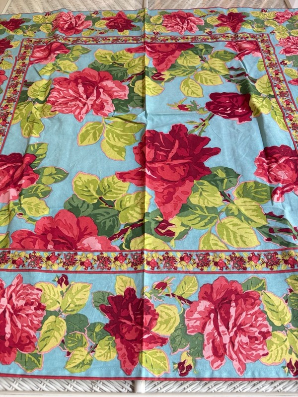 Gorgeous NEW April Cornell Tablecloth 36x36 ~ Austen Rose Turquoise ~ New 2026! gallery