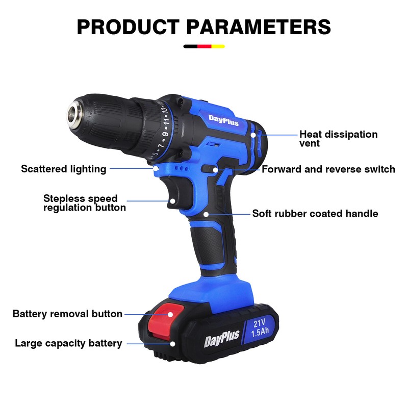 21V drill 2 Speed Electric Cordless Drill / Driver with Bits Set / 1-2 Battery gallery