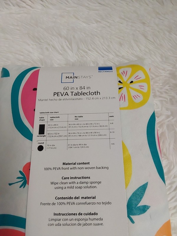 Mainstays Peva Tablecloth Rectangle 60" W X 84" L Fruit Print BNWT! gallery