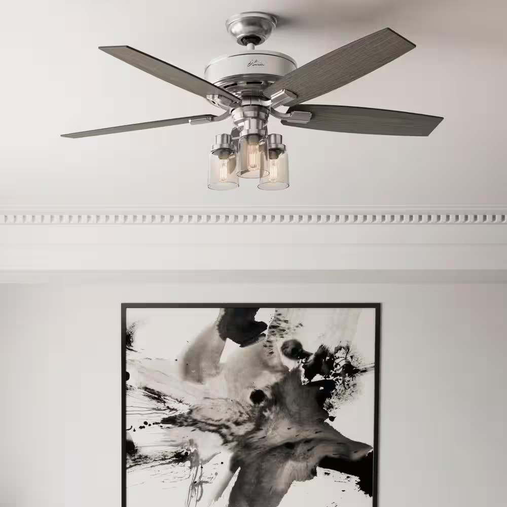 Bennett 52 In. LED Indoor Brushed Nickel Ceiling Fan with 3-Light Kit and Handhe gallery