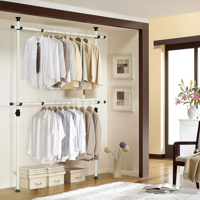Sturdy Adjustable Garment Rack - 352 lbs Capacity, Easy Assembly, Ivory gallery