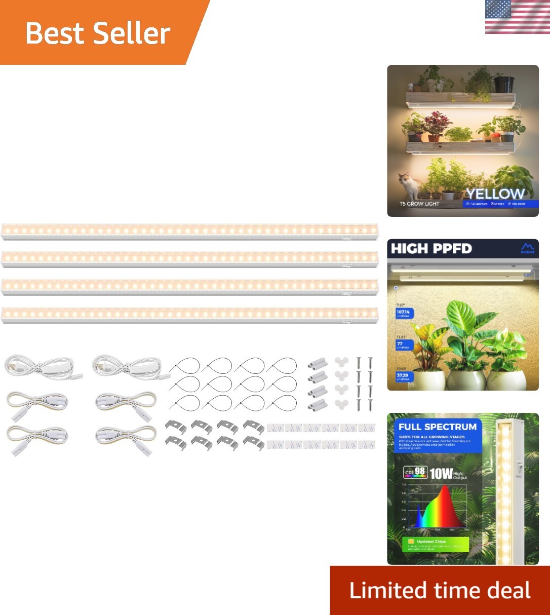 Highly Efficient Yellow LED Grow Lights, 40W 4-Pack - Ideal for Plant Growth gallery