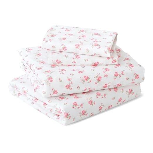 Queen Size 4 Piece Sheet Set, Soft Queen (60"×80") 01 - Blossoms Light Pink gallery