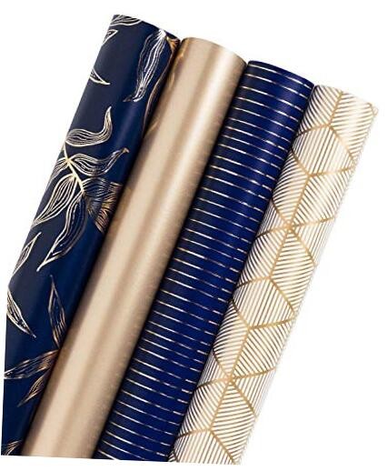 Wrapping Paper Roll - Gold and Navy Print with Cut Lines 4 Rolls - Navy&Gold gallery