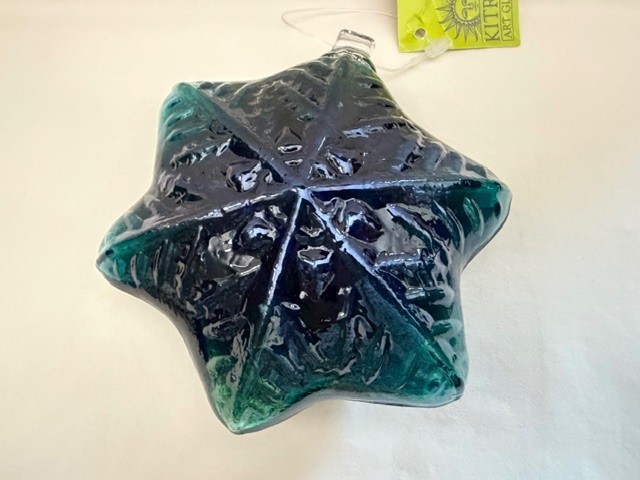 Kitras Art Glass Suncatcher Teal Blue Green Snowflake Window Hanging Rare gallery