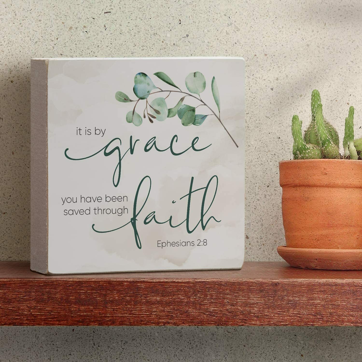 Counterart Wood Block Décor Message by Grace Saved Through Faith Sign, 3.75 inch gallery