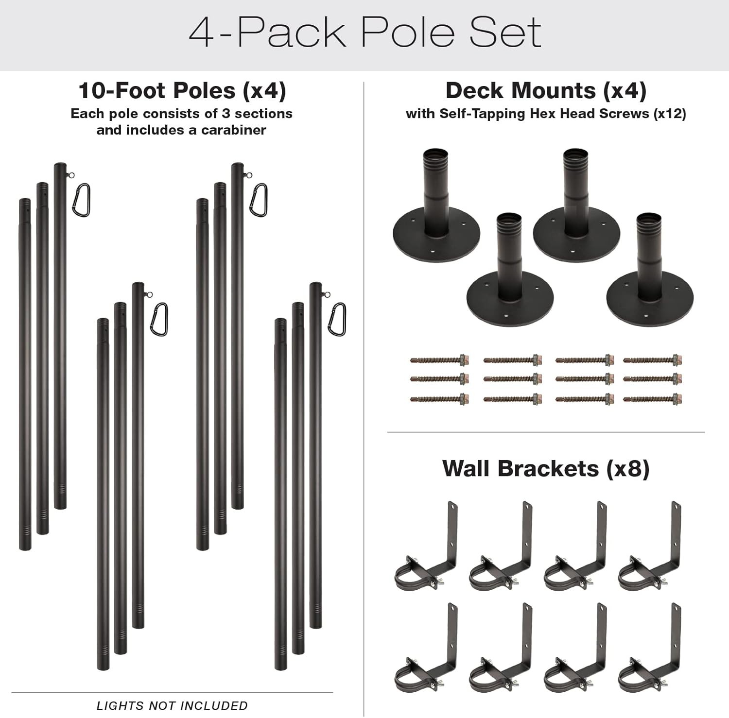 String Light Poles 4 Pack - 10 Feet Deck Mount (Wood/Concrete) gallery