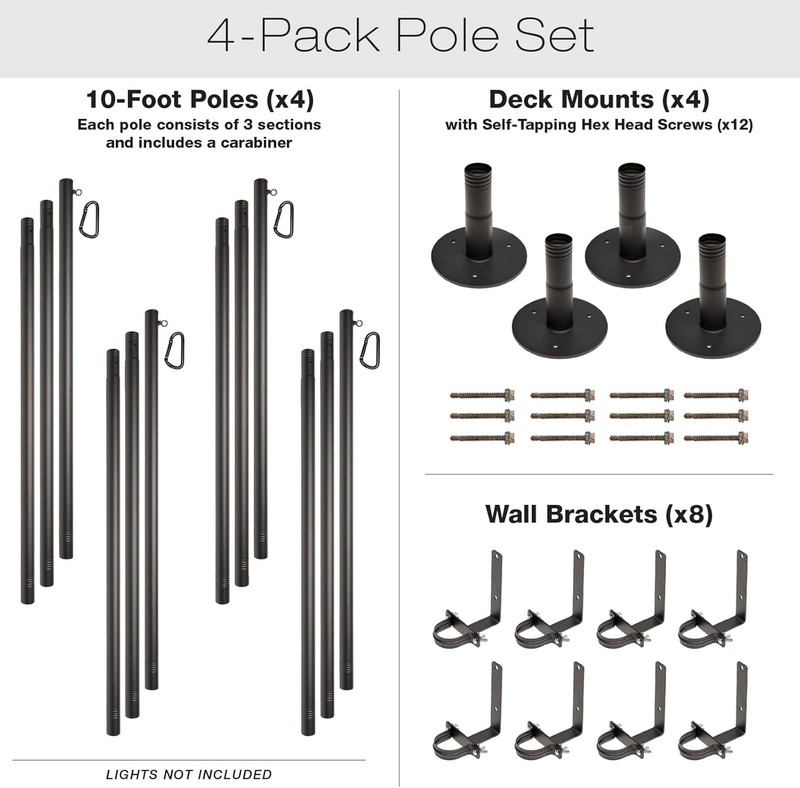 String Light Poles 4 Pack - 10 Feet Deck Mount (Wood/Concrete) gallery