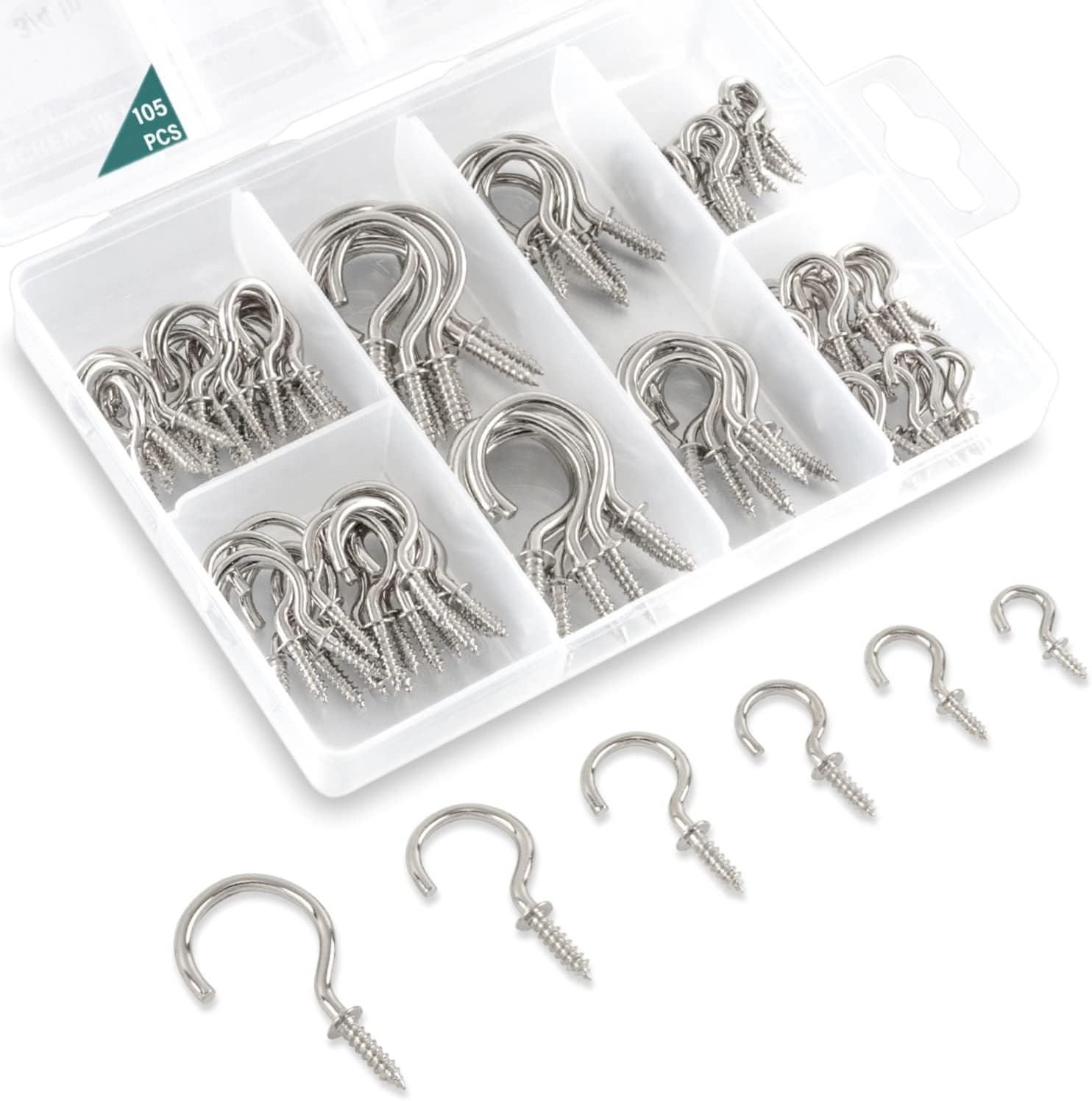 105 Pcs Screw Hooks - 6 Sizes Silver Cup Hooks for Hanging Metal 1/2" 5/8" 3/... gallery
