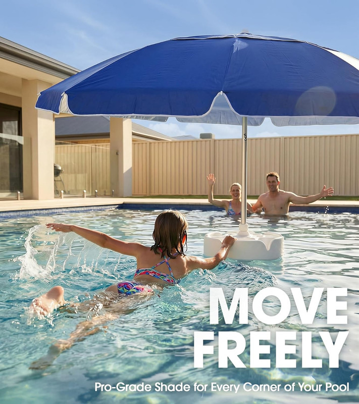 7FT Floating Table Umbrella with Base & Cup Holder, Portable Pool Umbrella for i gallery