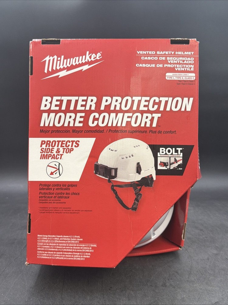 *READ*Milwaukee BOLT White Type 2 Class C Vented Safety Helmet