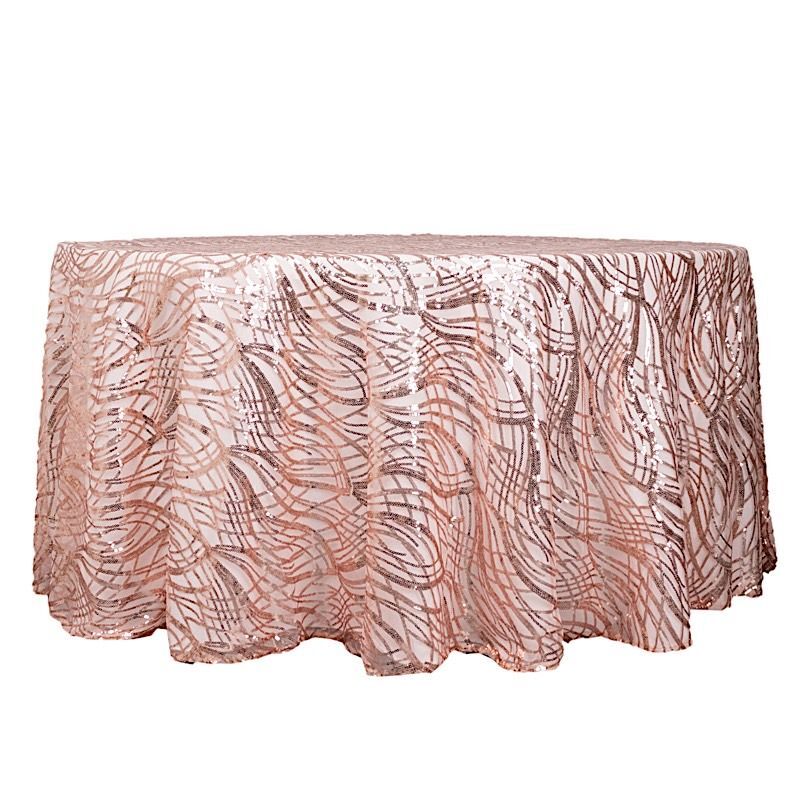 120 in Wavy Sequined Mesh Round TABLECLOTH Party Events Decorations Supplies gallery