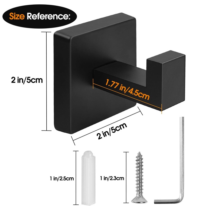 4 Pack Matte Black Towel Hooks for Bathroom Heavy Duty 33lb Stainless Steel New gallery