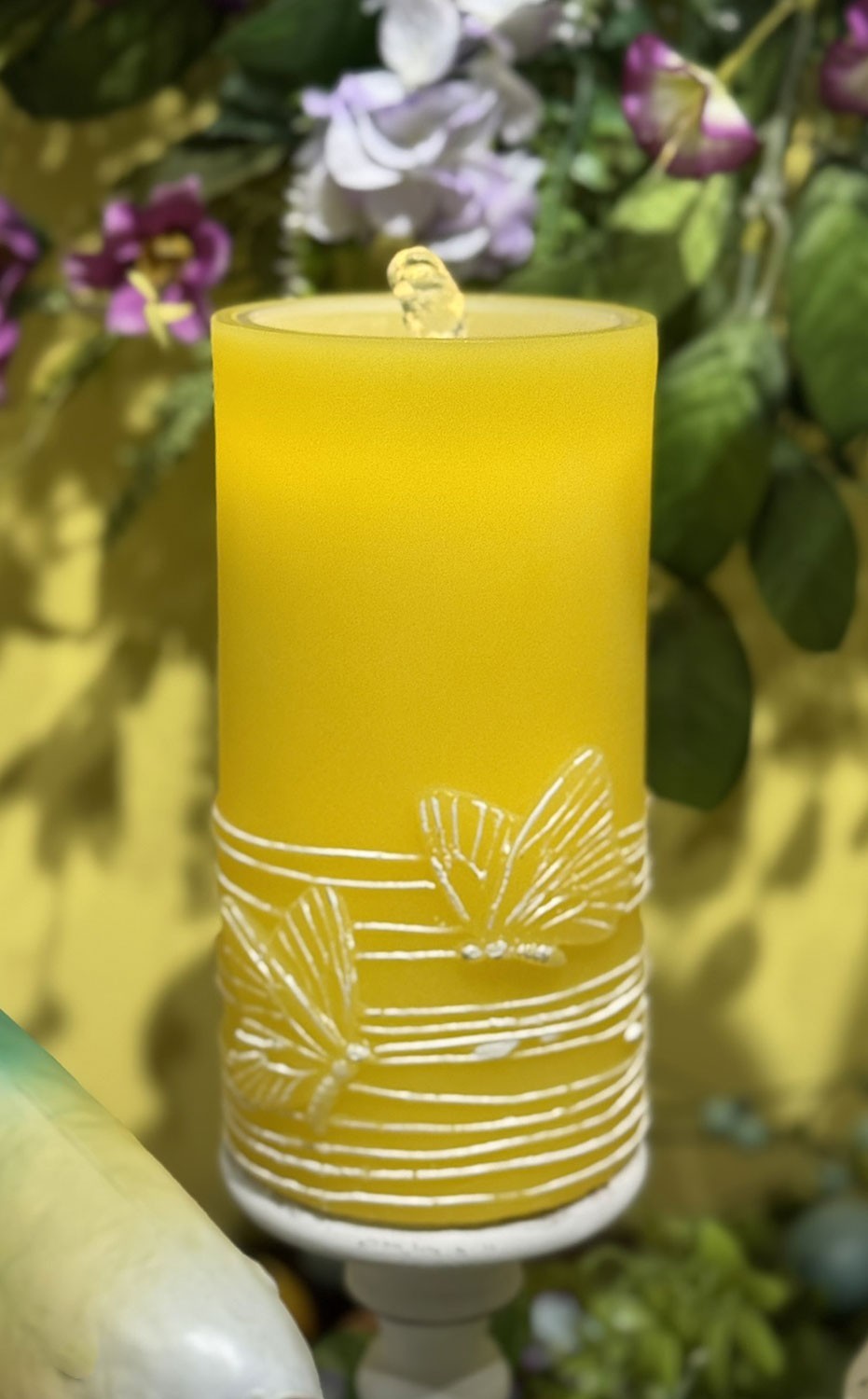 Yellow Wax With Butterfly Design Aquaflame Fountain Candle - Remote Control gallery