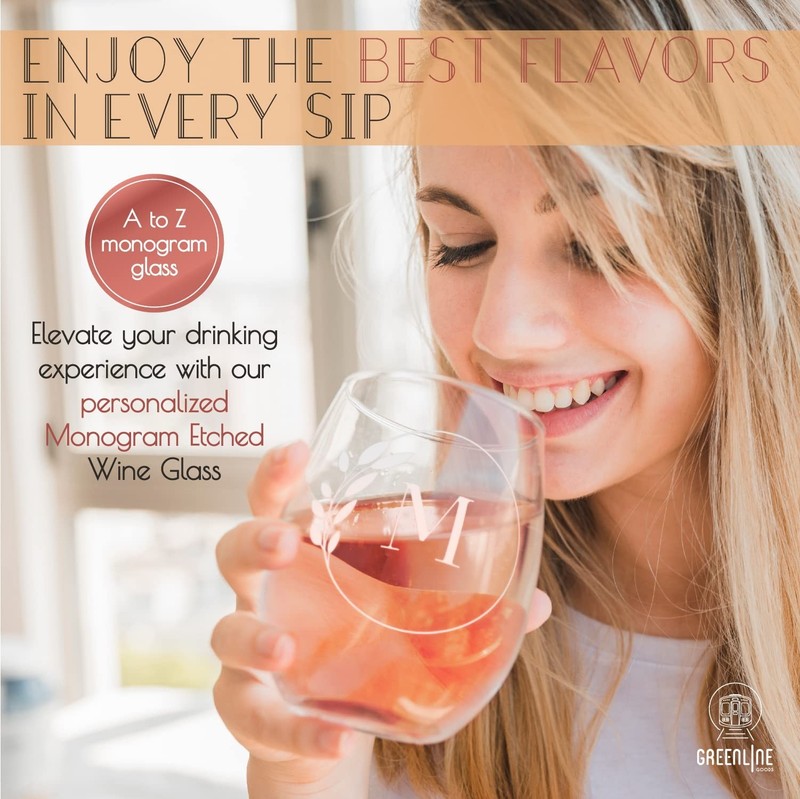 Greenline Goods Letter M Monogram Stemless Wine Glasses - Discover our Crysta... gallery