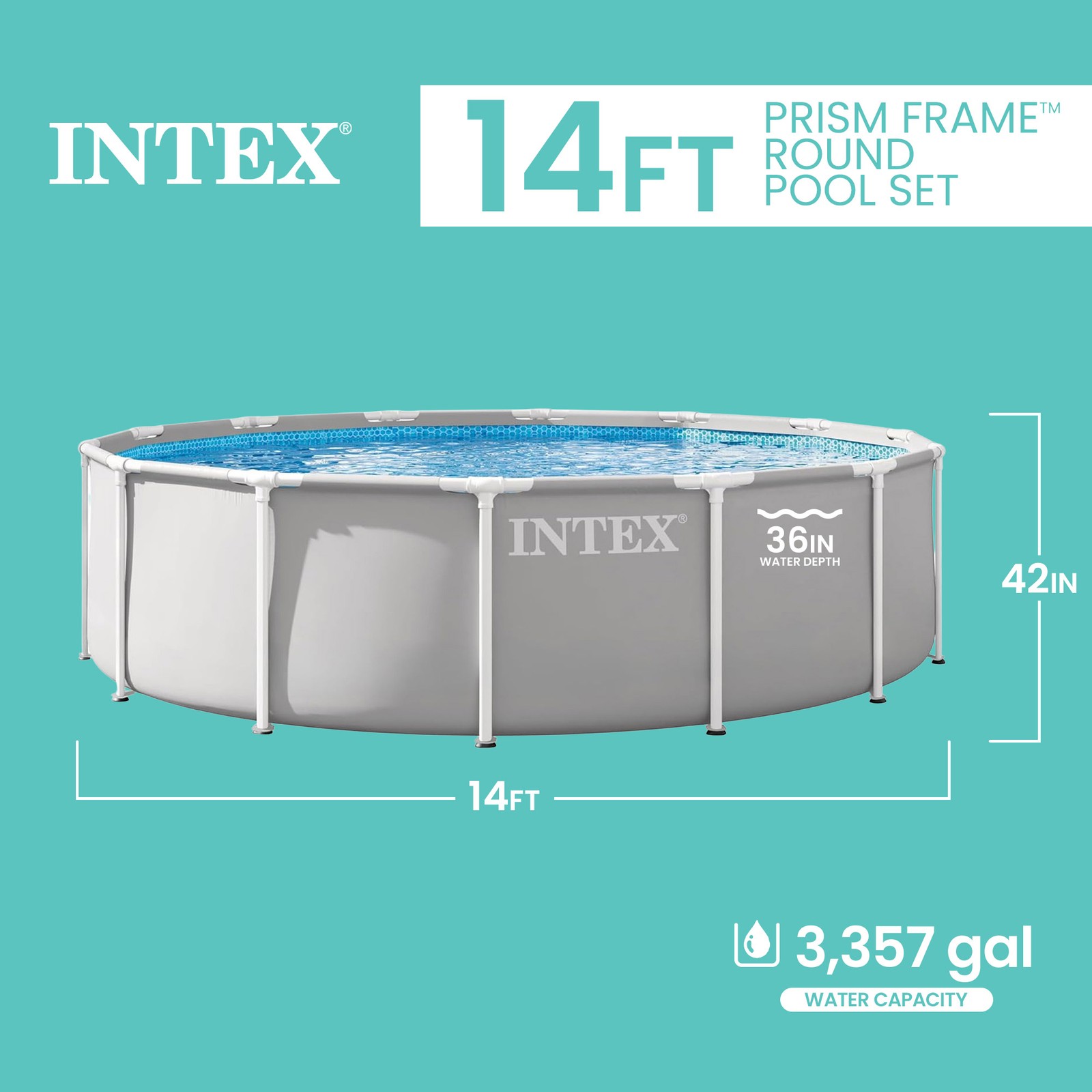 INTEX Prism Frame 14ft x 42in Premium Above Ground Pool, Filter Pump (Open Box) gallery