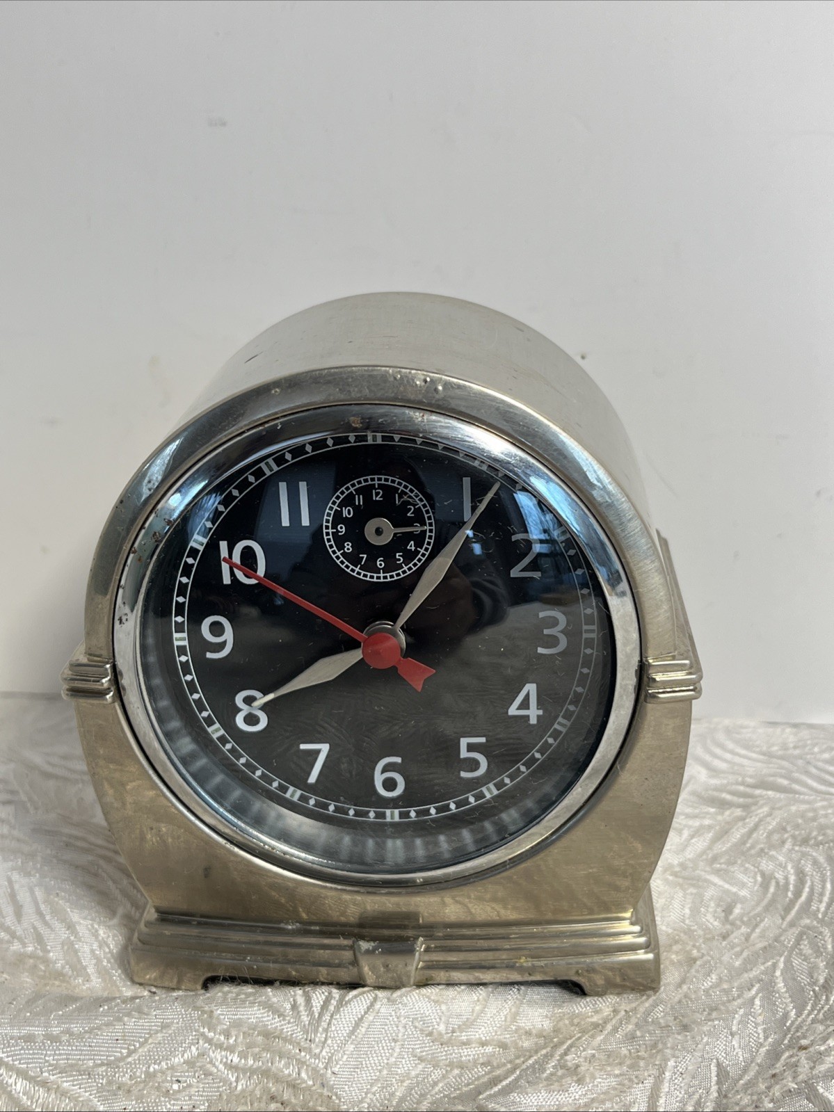 Pottery Barn Chrome Table Clock Nickel Finish Alarm Deco Look gallery